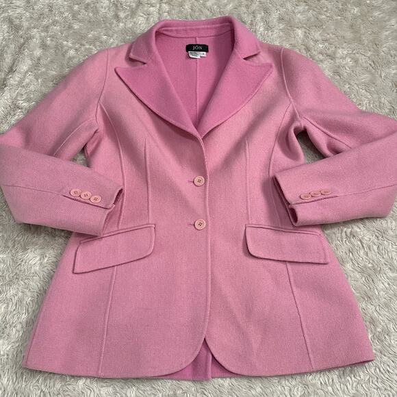 Jon Jackets & Blazers - Vintage 80s Jôn Tailored Flocked Wool Knit Blazer Jacket Collared Candy Pink